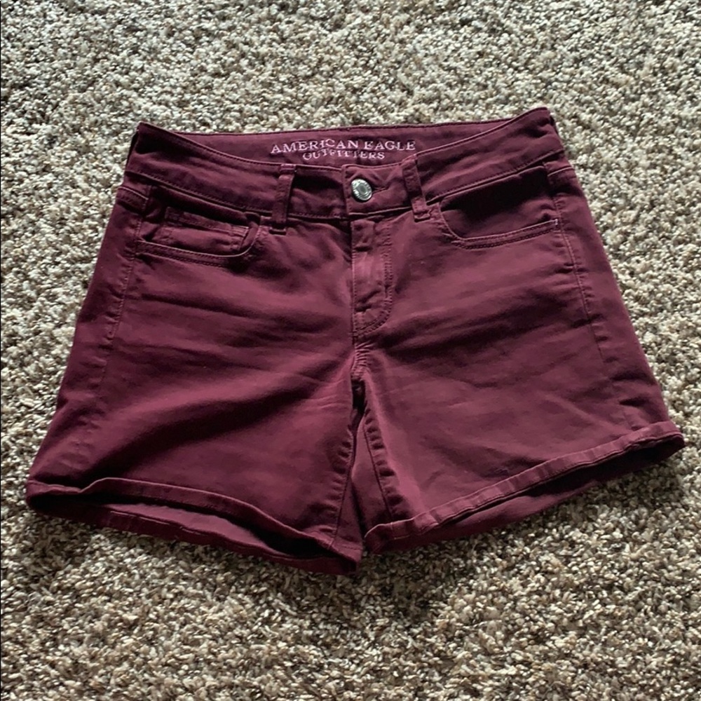 Burgundy Denim Shorts